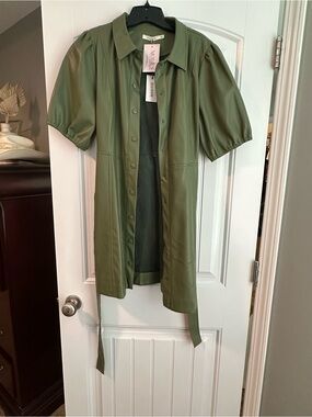 Ellison Olive Green Faux Leather Button Jacket